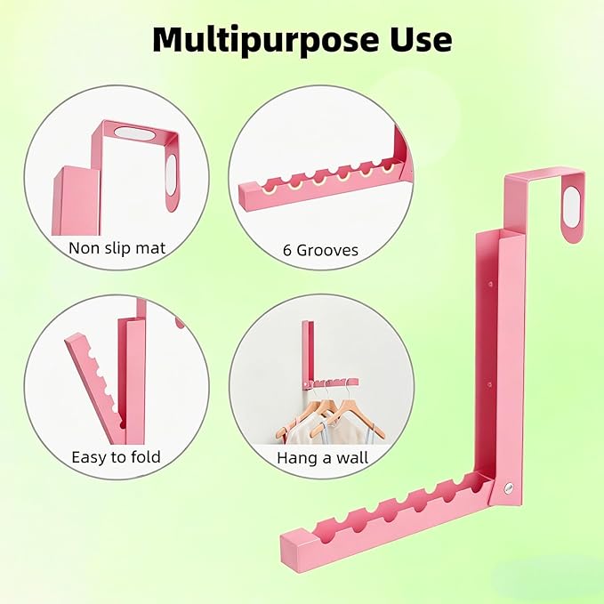 2 Pack Pink Over The Door Hooks, Cute Over The Door Hanger, Folding Over The Door Drying Rack for Laundry,Foldable Over The Door Clothes Hanger,Small Clothes Drying Rack for Dorm Portable