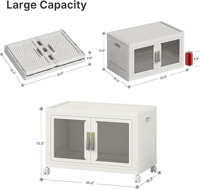 UAMFURI Stackable Storage Bins with Lids, Clear Doors, Large Storage Cabinet Foldable Collapsible Closet Organizers for Bedroom Dorm Office (1, White, 120, Quarts)