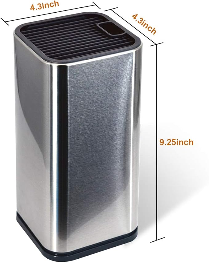 Stainless Steel Universal Knife Block Holder with Slots for Scissors or Sharpening Rod, Space Saver Knife Storage, Detachable for Easy Cleaning, Square Knife Holder For Safe