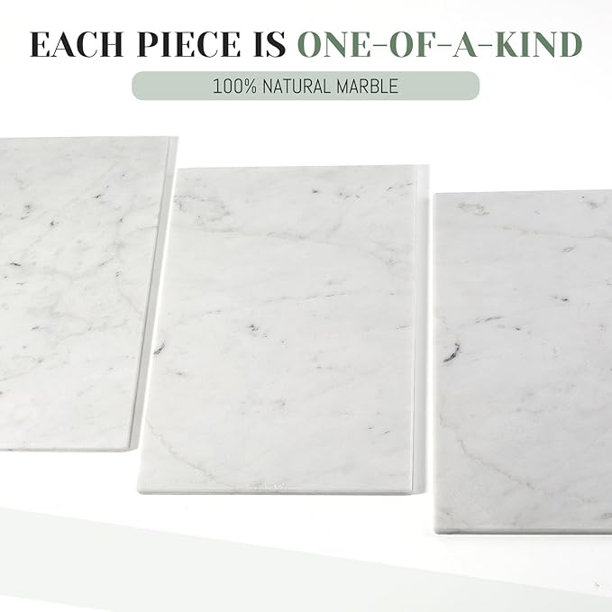 Natural Marble Cutting Boards for Kitchen - 12" x 8" White Marble Cheese & Charcuterie Serving Board - Stone Cutting Board & Pastry Slab - Premium Stone Kitchen Tray Gift for Counter