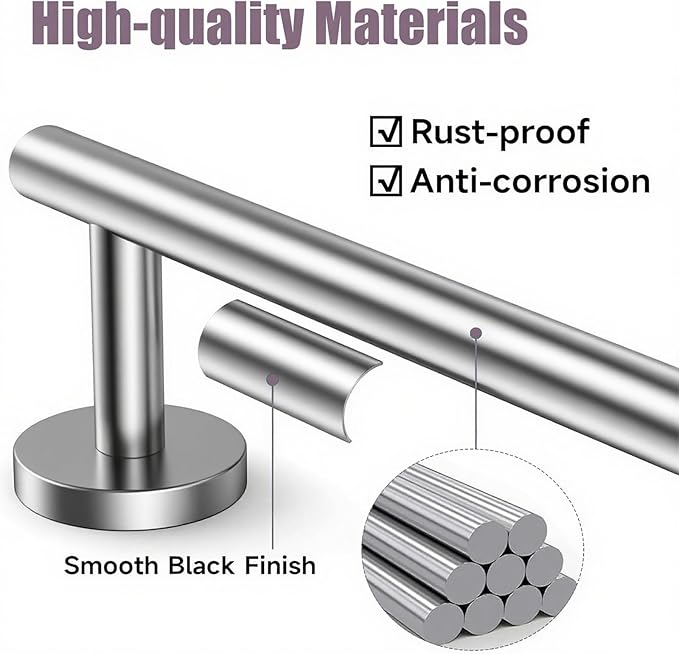 Brushed Nickel Towel Bar 24 Inch, 304 Stainless Steel Bathroom Towel Holder, Towel Racks for Bathroom Wall Mounted, Modern Bathroom Accessories for Home Bathrooms, Kitchens,Hotels & Toilets（Silver）