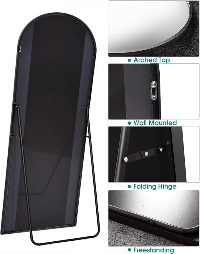 BEVERDY Arched Floor Mirror, 30" x 71" Oversized Full Body Mirror, Freestanding, Wall Mounted for Bedroom, Black