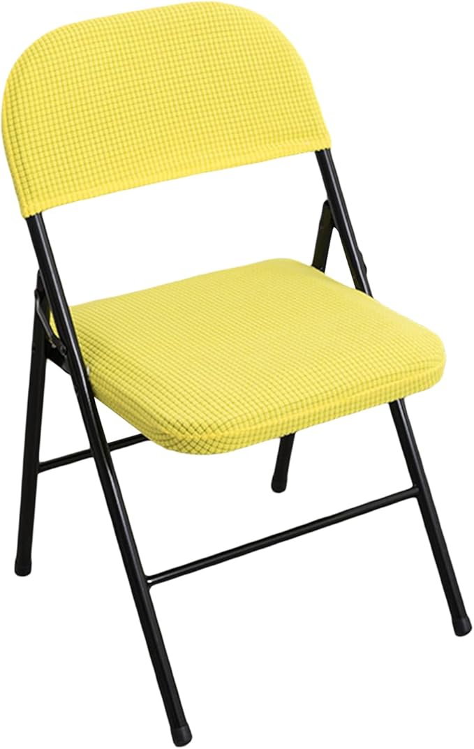 Dust-Proof Folding Chair Covers 2 Piece Set Backrest & Seat Cushion Cover for Office Meeting，Household，Computer，Party (Yellow, One Size)