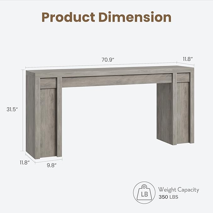 Garvee 70.9 in Gray Entryway Table, Wooden Farmhouse Console Table Below Mounted TV, Thick Sofa Table Behind Couch Table, Long Console Tables for Entryway Living Room
