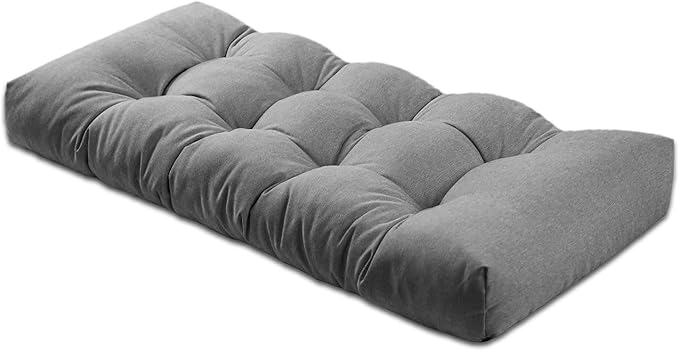 Bench Cushion 59 inches,Indoor/Outdoor Non-Slip Tufted Cushions, Premium Waterproof Linen, Soft Piano Sofa Cushions, High-Density Memory Foam(Medium Grey-59x16x4in)