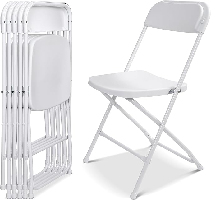6 Pack White Portable Foldable Camping Chairs, Lightweight Outdoor Seat with Non-Slip Feet for Camping, Picnic, Patio & Travel Use