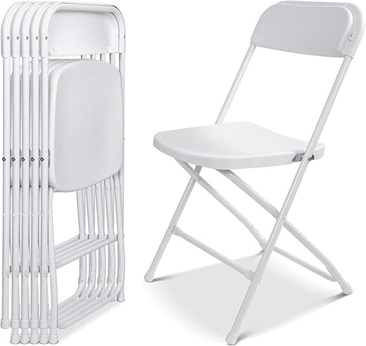 6 Pack White Portable Foldable Camping Chairs, Lightweight Outdoor Seat with Non-Slip Feet for Camping, Picnic, Patio & Travel Use