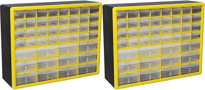 Akro-Mils 44-Drawer Plastic Drawer Storage Cabinet for Garage Organization, Bead Organizer, Building Bricks Storage, Teacher Toolbox, Makeup Organizer, 20-Inch W x 6-Inch D x 16-Inch H, 10144 Yellow