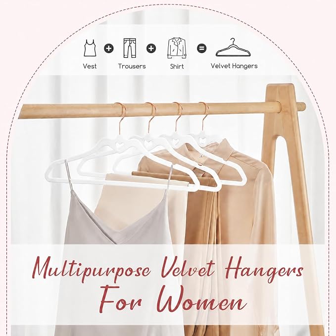 HOUSE DAY White Velvet Hangers 60 Pack, Non Slip Flocked Felt Hangers, Sturdy Velvet Clothes Hanger, Cute Heart Heavy Duty Coat Hanger, Ultra Slim for Closet Space Saving