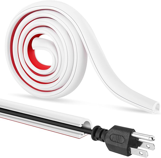 Self-Adhesive Cable Hider, Flexible Wire Cover Cable Raceway for Wires, Wall Mount TV, Home Audio, Network, Power, and Phone Line Managemen (White, 118inch)