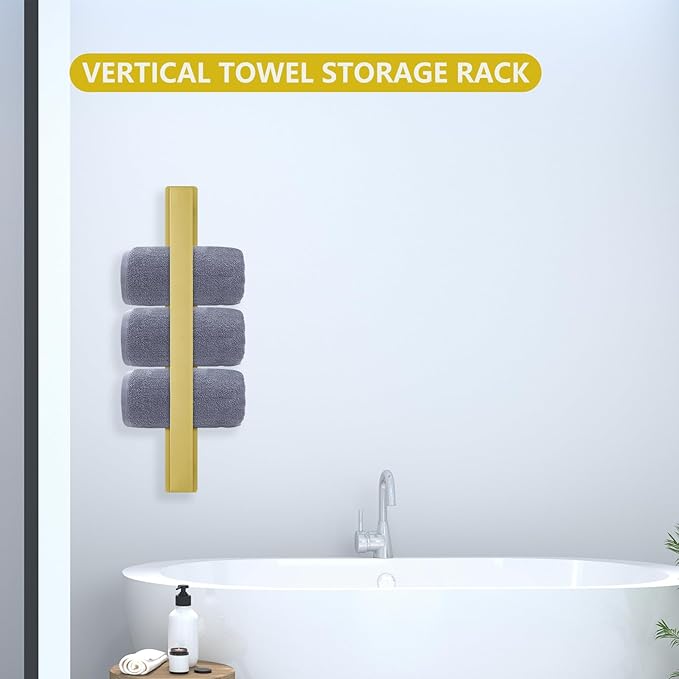 Bathroom Towel Bars,16-Inch Stainless Steel Towel Bar for Large Towel,Strong Self-Adhesive/Screws Wall Mounting,Rust-Proof,Towel Holder for Bathroom and Kitchen Storage (Gold)
