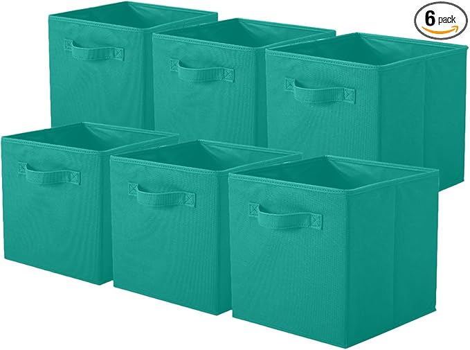 PowerKing Collapsible Storage Cubes with Handles, Fabric Foldable Bins for Closet Shelves, Durable Organization Storage Bins, 10.5'' x 11'' x 10.5'' (6Pack, Forest Green)