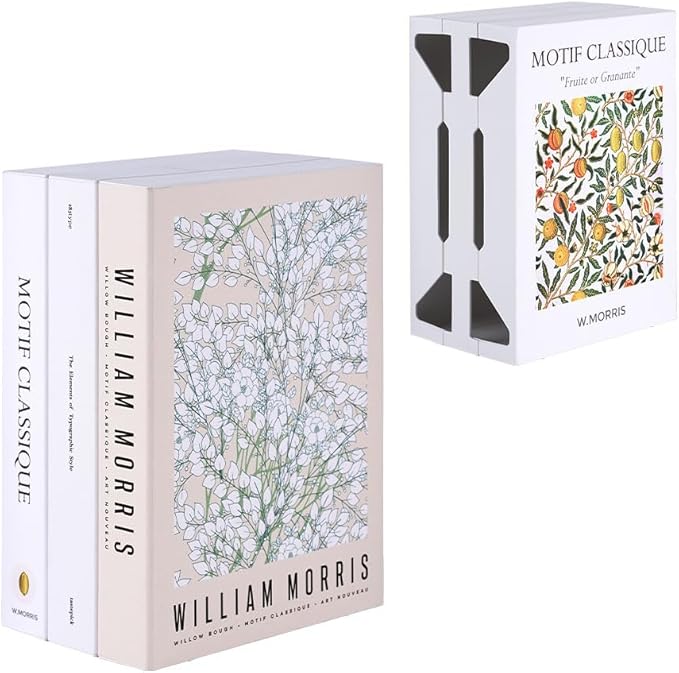 Book Shape Decorative Cable Management Box - Expandable Cable Organizer Box with Magnetic Closure for Home & Office (William Morris, Large Set)