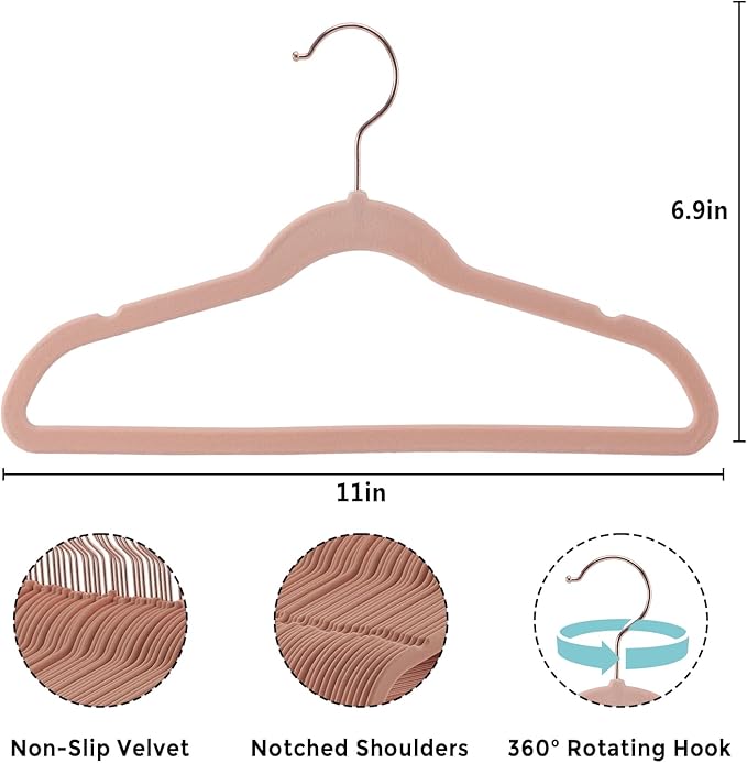 Tonswachic Baby Velvet Hangers 30 Pack - 11 Inch Non Slip Felt Kids Hanger for Newborn Clothes - Ultra Thin Space-Saving Infant Hangers for Toddler Kids' Closet with 10 Hanger Clips - Pink