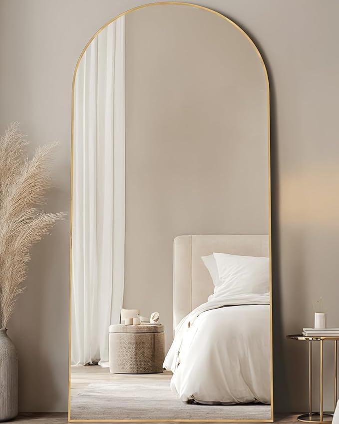 Full Length Mirror, Arched Floor Mirror Freestanding, Floor Standing Full Body Mirror with Stand for Bedroom, Hanging Mounted for Living Room Cloakroom