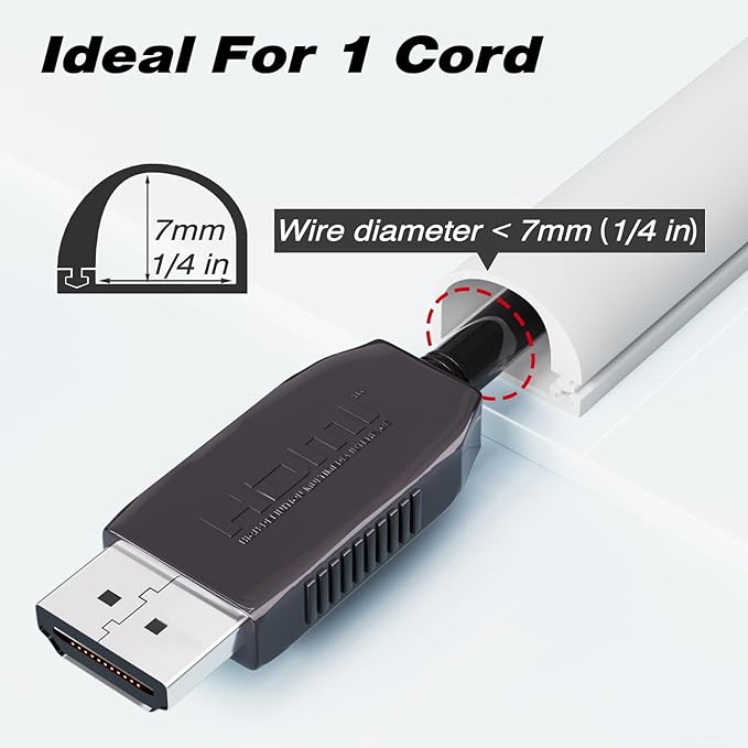 78" Silicone Cord Hider for Wall Mount TV,Self-Adhesive Cable Hider for 1 Cord(1/4" Diameter),Cable Management Under Desk,Cord Organizer,Cable Raceway Home & Office Trim,Cord Concealer Channel,White