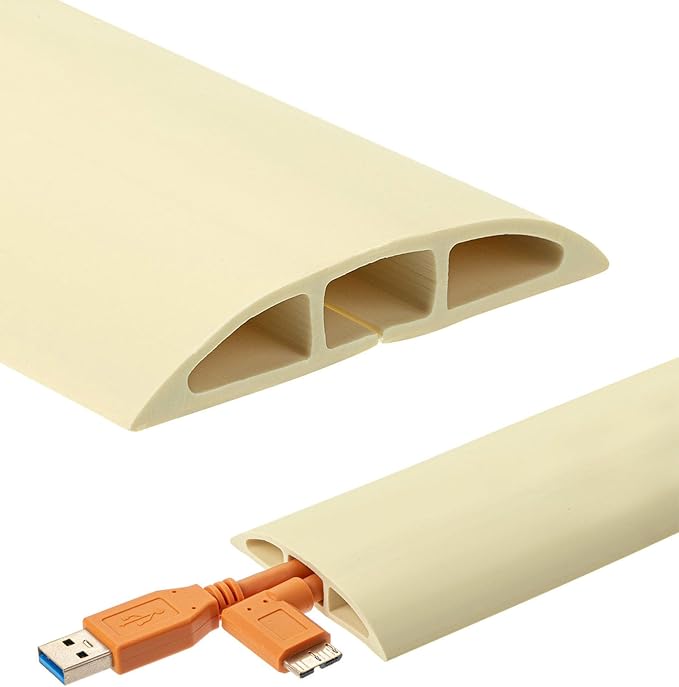 Bates- Floor Cord Cover, 8ft, Cable Cavity 0.6" (W) x 0.31" (H), Heavy Duty Wire Protector, PVC Extension Cords Hider, Protect Cords, Prevent Cable Trips, Cord Hider for Office, Home, Outdoor