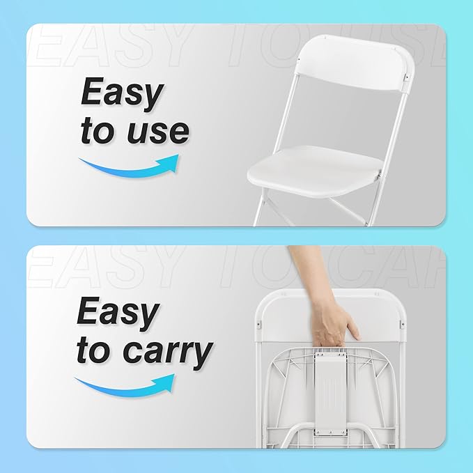 Allpop 4 Pack Plastic Folding Chair, 300lb Capacity, Portable Commercial Chair Seat with Steel Frame for Office Wedding Party Indoor Outdoor Events, Stackable, White