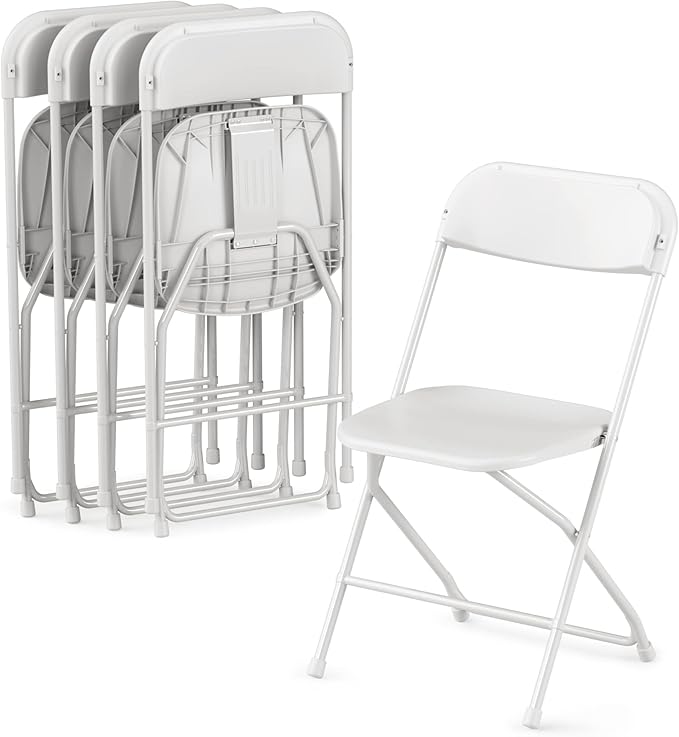 Allpop 5 Pack Plastic Folding Chair, 300lb Capacity, Portable Commercial Chair Seat with Steel Frame for Wedding Party Office Indoor Outdoor Events, Stackable, White