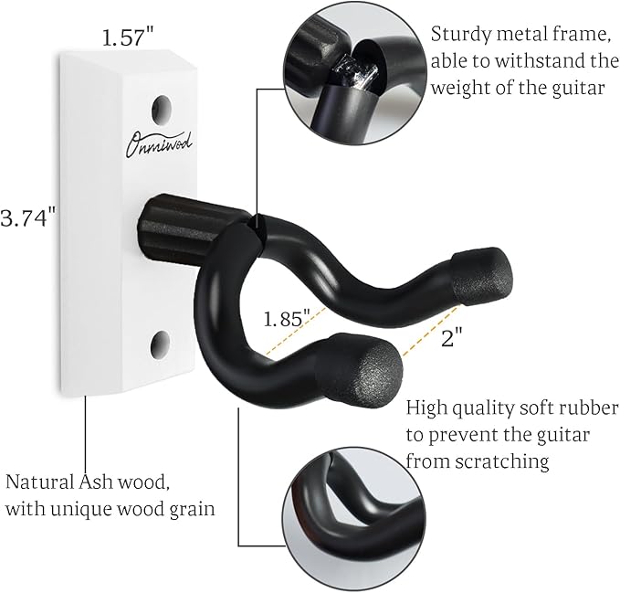 Onmiwod Guitar Wall Mount 2 Pack, White Hardwood Guitar Hanger, U-Shaped Guitar Wall Hanger Mount, Guitar Holder Hook Stand Wall for Acoustic, Electric Guitar, Banjo, Bass, for Guitar Player Men Boy