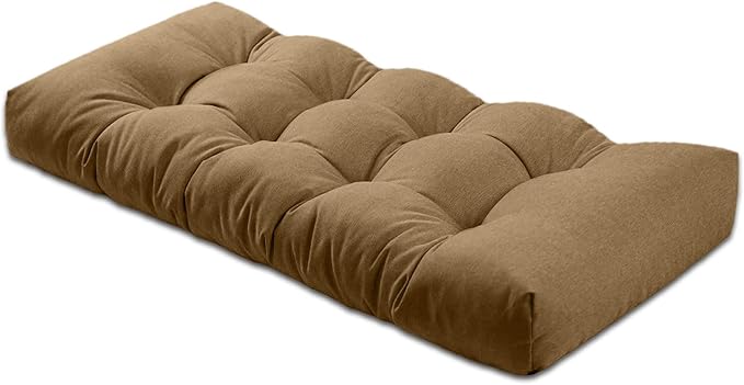 Bench Cushion 27 inches,Indoor/Outdoor Non-Slip Tufted Cushions, Premium Waterproof Linen, Soft Piano Sofa Cushions, Entryway Storage, Bay Window, High-Density Memory Foam(Coffee-27x12x4in)