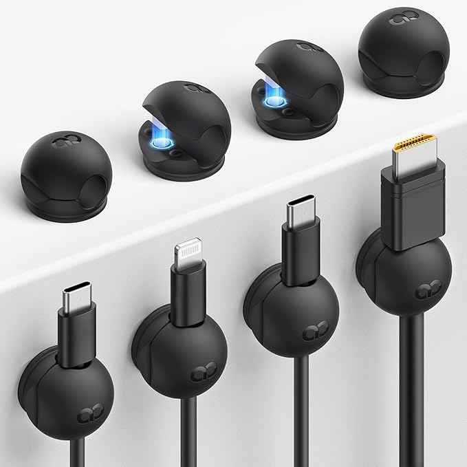 Lamicall 8Pack Magnetic Cord Organizer Clips - [Mini-Soft Silicone] Cable Management for Phone Charger Cord, Durable Adhesive Cable Holder for Desk Nightstand, Home Office Organizer Gadget Accessories