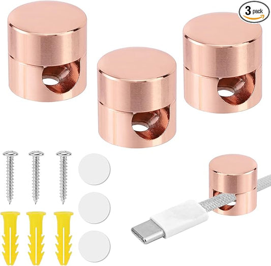 3pcs Cable Anchors for Desk, Phone Charger Cord Holders Metal Adhesive Cable Management Clips Aluminum Wire Organizer for Office Home Desktop Wall Nightstand (Rose Gold)