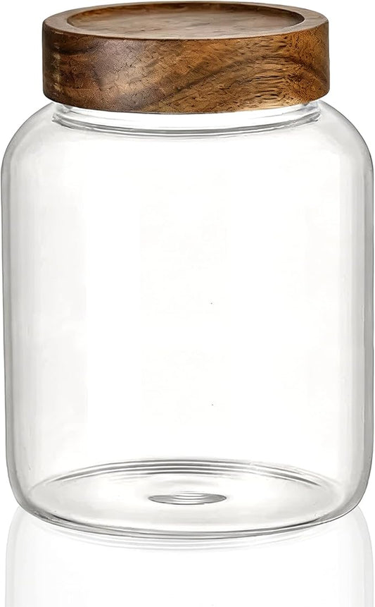 49 Fl oz/1450 ml Large Glass Jar with Wooden Screw On Lid, Wide Mouth Clear Airtight Container, Kitchen Storage Canister for Cookies,Coffee Pod,Bean,Cereal,Treat,Pickle,Biscuit,Candy