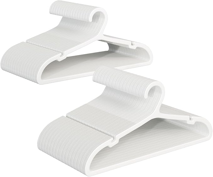 ABHENG 100 Pack Clothes Hangers, Non Slip Plastic Coat Hangers, Space Saving Hangers, Heavy Duty, Hanging Dry Wet Clothes, 16.4" x 8.3", White, UAPY05100W