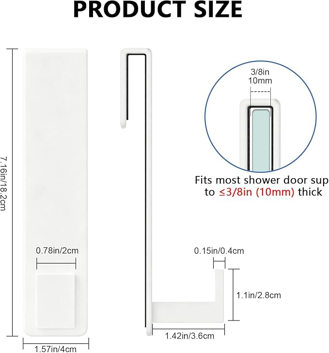 HUFEEOH Shower Door Towel Hooks, Stainless Steel Over Glass Door Hooks, Robe Hanger Fits Frameless Glass Shower Doors up to 3/8" Thick (White, Fits 3/8" Thick Door - L Shape - 2 Pack)