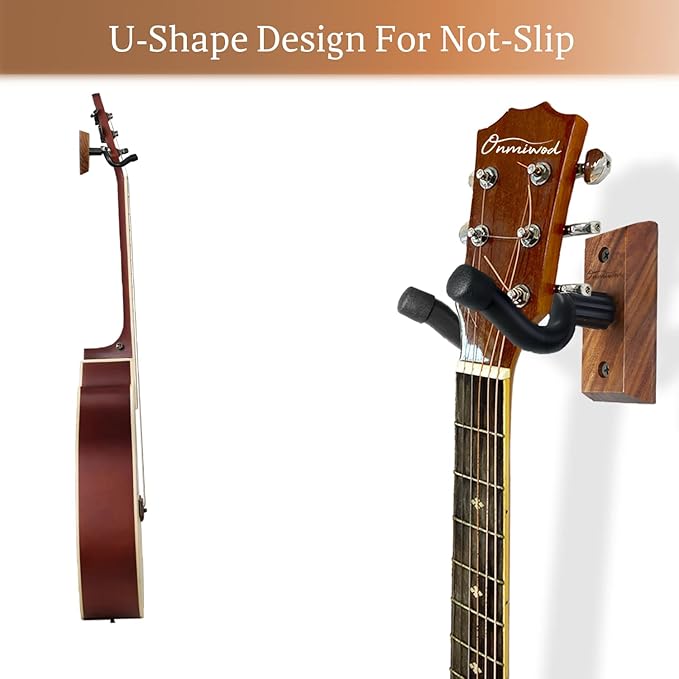 Guitar Wall Mount 2 Pack, Black Walnut Wood Guitar Hanger, U-Shaped Guitar Wall Hanger Mount, Guitar Holder Hook Stand Wall for Acoustic, Electric Guitar, Banjo, Bass, for Guitar Player Men Boy