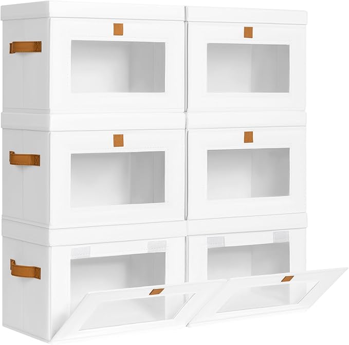 Homsorout Medium Fabric Storage bins - Closet Shelf Organizer with Open Window, 6 Pack Closet Baskets for Shelves, Stackable Decorative Boxes for Home, Dorm, White, 13.7" x 9.8” x 9.8"