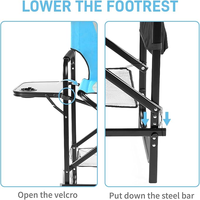 Outvita 26" Tall Directors Chair Height Seat Folding with Side Table Storage Bag, Support for 300Lbs Portable Makeup Artist Chair with Bar Height(Blue/Black)