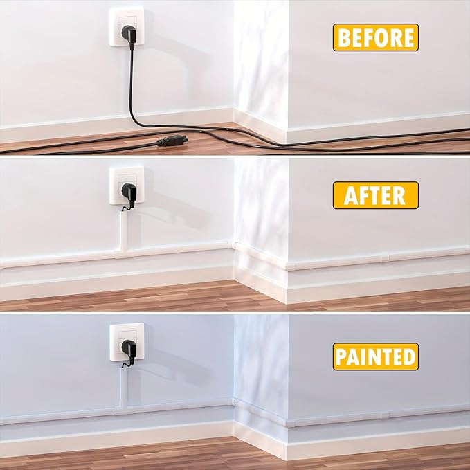 157" Cord Hider Kit | 10 Pcs 15.7in Paintable Cable Raceway with Connectors | T & L Corners | Inside & Outside Elbows | Screws and Anchors | Wall Cable Concealer for TV