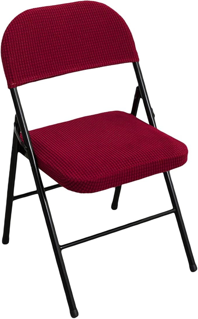 Dust-Proof Folding Chair Covers 2 Piece Set Backrest & Seat Cushion Cover for Office Meeting，Household，Computer，Party (Burgundy, One Size)