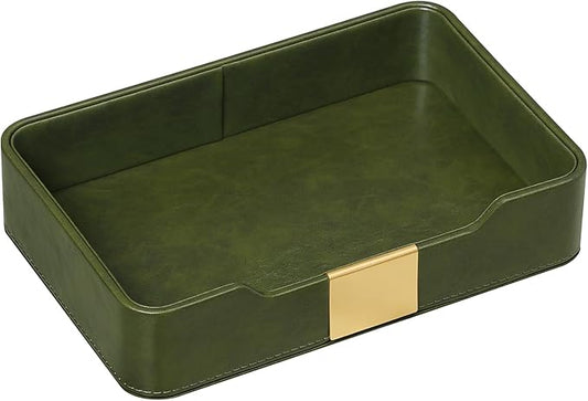 10.2" x 6.7" Nightstand Organizer Tray with Gold Accent, Decorative Valet Trays Cologne Organizer for Men, Key Bowl Perfume Trinket Tray for Dresser Bedside Entryway Table (Olive Green)
