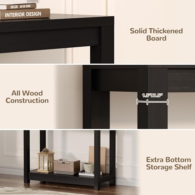 Besiost Farmhouse End Table, Narrow Side Table, Slim End Table with Storage Shelf, Small Console Table for Small Spaces, Nightstand Sofa Table for Living Room, Bedroom, 24" Embossed Wood Grain Black