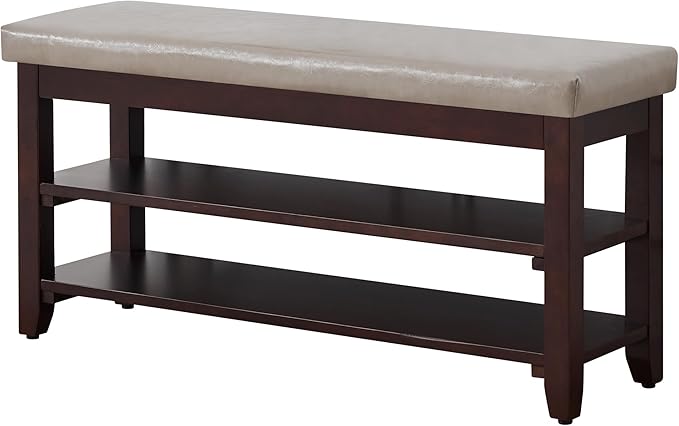 40" Shoe Bench with Leather Cushion, 2-Tier Shoe Rack Entryway Bench, Wood Bench for Front Door Entrance, Mudroom, Hallway, Wooden Shoe Shelves, Shoe Organizer, Shoe Storage, Grey