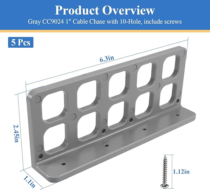 5 Pcs Cable Chase-Wire Bracket Fits NMB Electrical Cord Organized Management, Cable Support Wire Bracket Holder W/Screws, NM Cable Support Organizer, Electrical Wire Dispenser 10-Hole 1-Inch Diameter