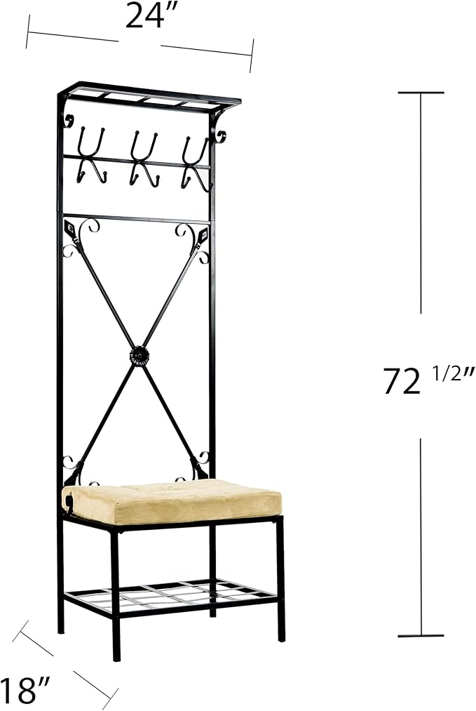 SEI Furniture - Dovanti Entryway Storage Rack & Bench Seat - Transitional Design, Black Metal - Ideal for Entryway, Mudroom (HP3191)