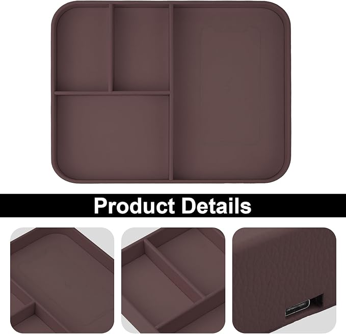 VOVIPO Faux Leather Valet Tray,with 2 in 1 Wireless Charging Compitable With iPhone/17/16/15/15 Plus/15 Pro/15 Pro Max/14/13/12/Wireless earphones,Office/Home Desk Organizers Tray-Brown