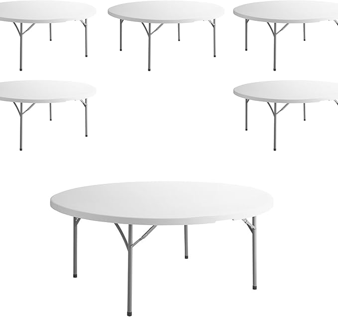 PRO&Family Commercial Round Folding Table, White Top, Powder-Coated Steel Frame, High-Impact Polyethylene Construction, Perfect for Wedding, Party, Shool, Church. (6, 72")