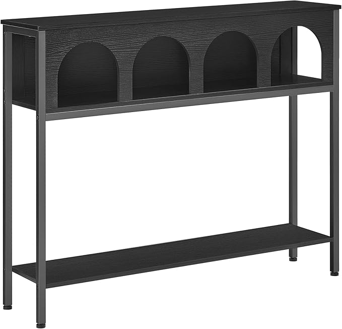 HOOBRO Modern Console Table, Entryway Table with 3-Tier Storage, Narrow Sofa Table Behind Couch with Arched Design for Living Room, Entrance, Hallway, Black BB106XG01