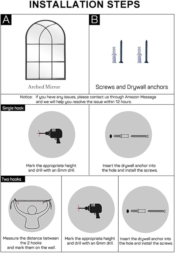 Dewfig Arched Window Wall Mirror, 30"x20" Window Pane Mirrors, Vanity Mirrors for Bathroom, Bedroom, Entryway, Living Room, Farmhouse Mirrors for Wall Decor, Metal Frame, Black