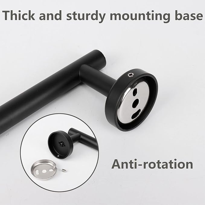TocTen Bath Towel Bar - 2 Pack Thicken SUS304 Stainless Steel Towel Rack for Bathroom, Bathroom Hardware Accessories Towel Rod Heavy Duty Wall Mounted Towel Holder (16 Inch, Matte Black)