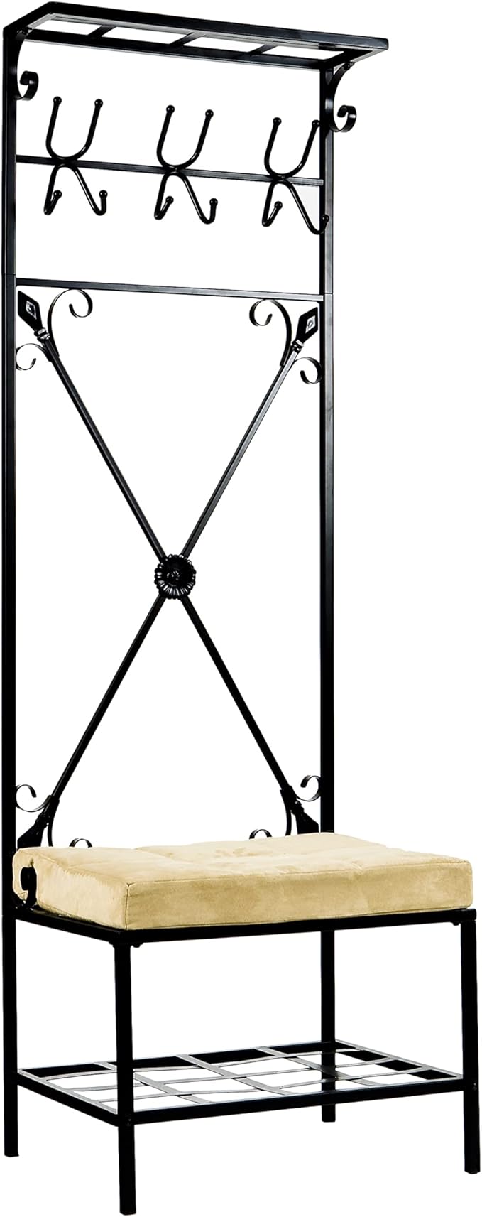 SEI Furniture - Dovanti Entryway Storage Rack & Bench Seat - Transitional Design, Black Metal - Ideal for Entryway, Mudroom (HP3191)