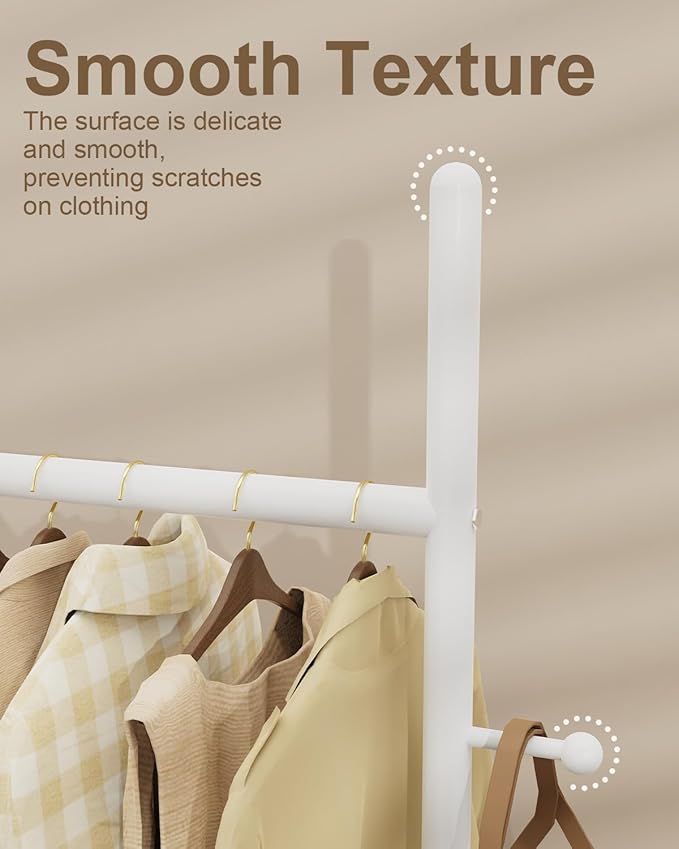 Large Metal Coat Rack Freestanding, Modern Coat Hanger Stand with 2 Hooks and Heavy Rock Slab Base, Industrial Clothes Rack, Garment Rack, 19.7 x 11.8 x 68.9 In, White, GYJ202MW