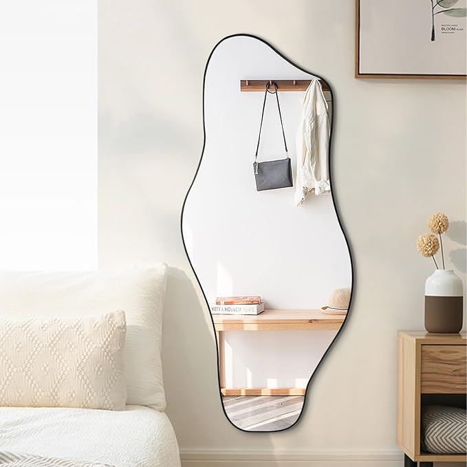 Large Irregular Mirror, 54.5"x24" Asymmetrical Tempered Glass Mirror, Modern Abstract Frameless Mirrors for Living Room Bedroom Hallway Entryway, Hangs Vertically or Horizontally