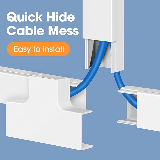 1000in Cord Hider Kit, Cord Covers for Wires on Wall, Paintable Cable Raceway, Cord Hider for Wall Mount tv, tv Cable Hider Wall kit, Wire Covers for Cords, 64X L15.7 X W0.96in X H0.57in, White