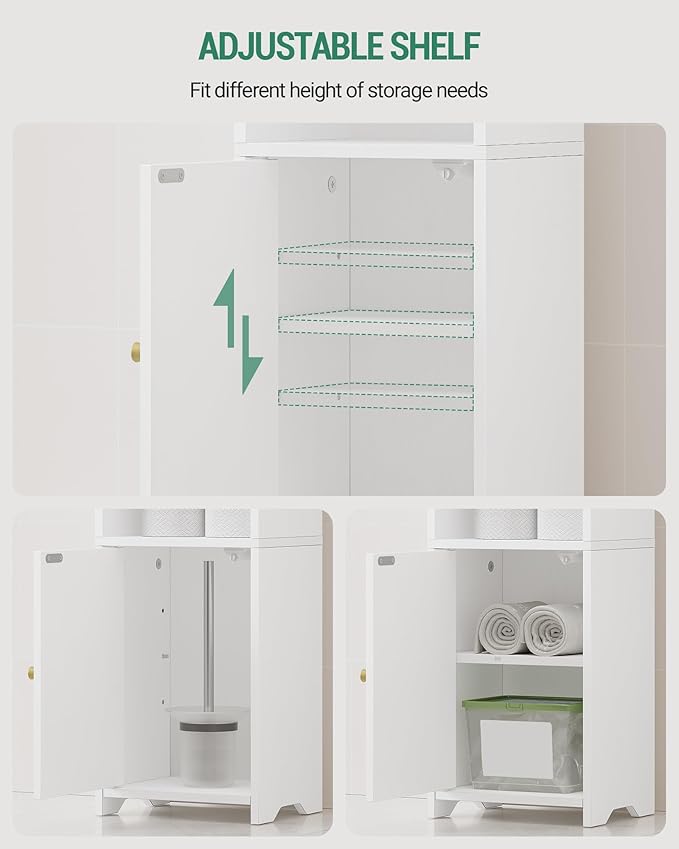 Hzuaneri Bathroom Storage Cabinet, Corner Floor Cabinet with Doors and Adjustable Shelf, Narrow Toilet Paper Cabinets, Bathroom Organizer for Small Spaces, White BC29713X